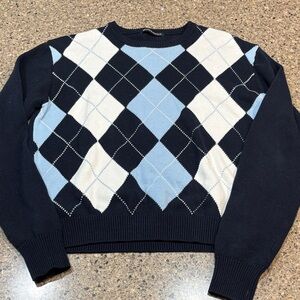 Brandy Melville Argyle Sweater in Blue, and White